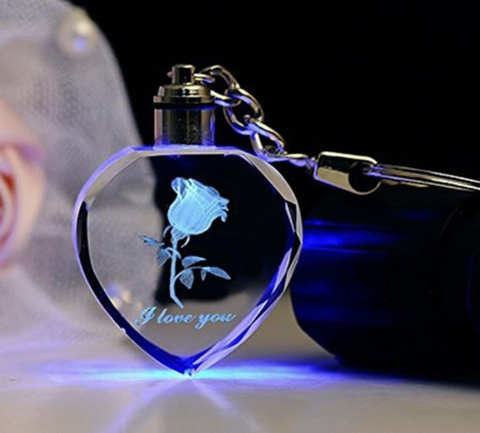 Heart-shaped Keychain With Crystal LED Light